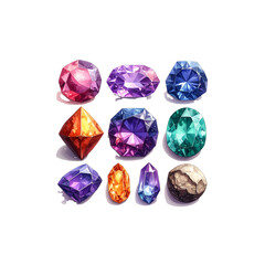 Fototapeta premium Transparent and separated round diamond set, colorful gemstones on white background