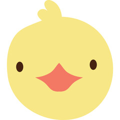 Cute Yellow Chick Face Icon with Peach Beak and Dark Eyes on Transparent Background Vector Art