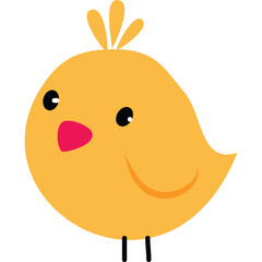 Cute Yellow Chick Illustration Isolated on Transparent Background With Black Eyes Pink Beak and Orange Top Knot