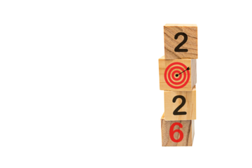 Countdown to 2026 year with target board and arrows on stacked wooden cubes for new year change preparation and start new business goal strategy concept.