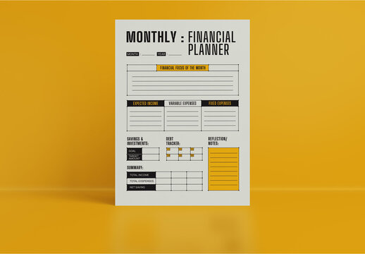 Yellow Utilitarian Monthly Financial Planner Layout
