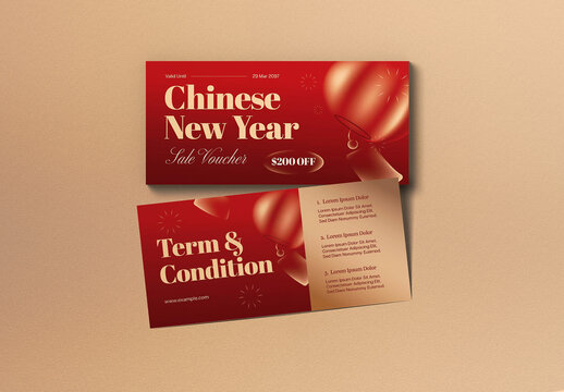 Red Gradient Chinese New Year Sale Voucher Layout