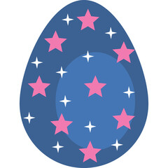 Dark Blue Easter Egg Decorated With Pink Stars White Stars and Sparkles on Transparent Background