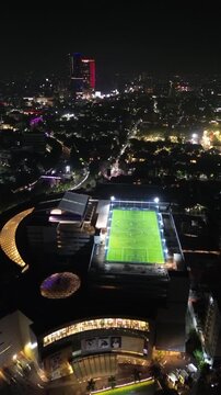 drone viewsoccer field with a football stadium