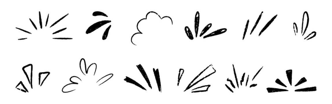 Expressive exclamation comic manga effect doodle. Twinkle line element with sparkle ray and surprise burst. Chalk sunburst shine and hand drawn highlight for attention mark. Vector illustration