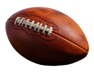 Textured Brown Leather Football with White Laces and Turf Grass PNG