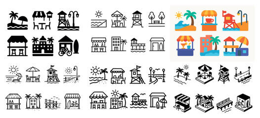 Fototapeta premium Beach icons set with resort and pool elements