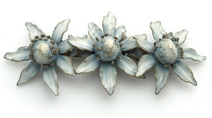 Three - flowered Blue and White Ceramic Wall Decor with Textured Petals and Embellished Centers