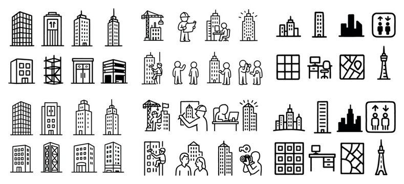Urban development icons collection: buildings and construction