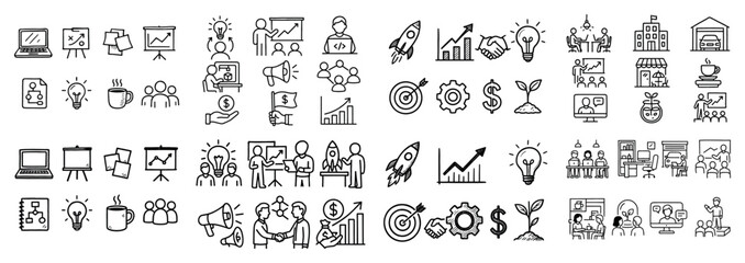 Business and education icon set collection overview