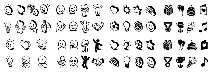 Black and white emoji collection for messaging