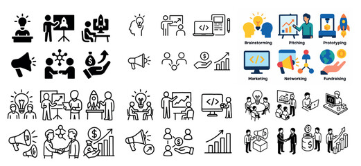 Business strategy icons set with people and charts