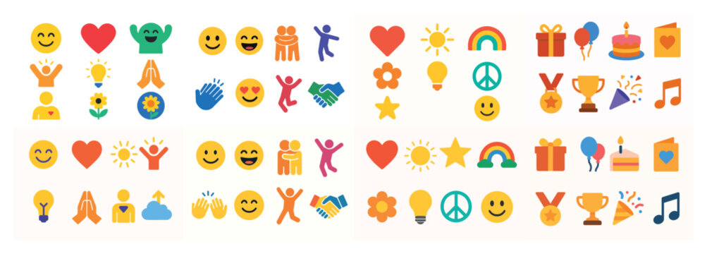 Colorful emoji collage with various symbols