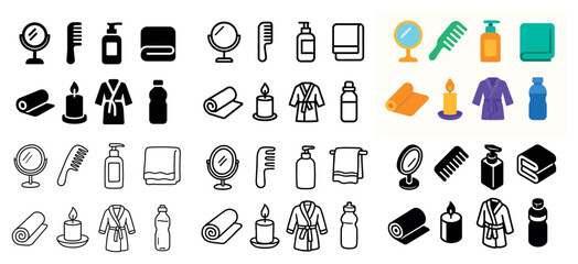 Spa and grooming icons for self-care essentials