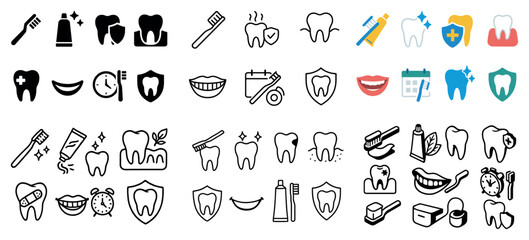 Dental care icons set for oral hygiene illustrations
