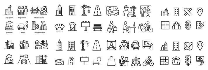 Urban development icons set for city infrastructure