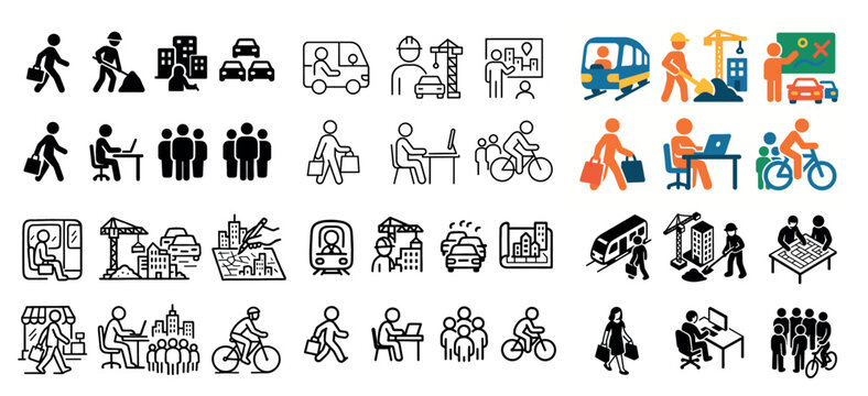 Transportation and urban development icons collection