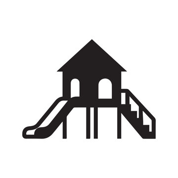 Playground slide icon. Kids park equipment symbol. Children's play area silhouette. Vector glyph for recreation and fun.
