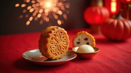 Bastille day celebration with fireworks and text 14 juile