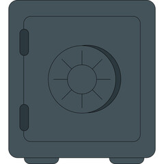 Dark Gray Metal Safe With Circular Lock Detail and Four Small Feet Isolated on Transparent Background