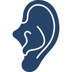 Dark Blue Outline of a Human Ear on a Transparent Background