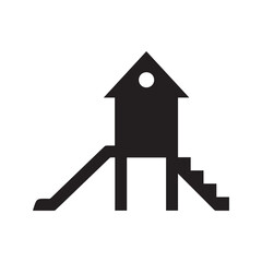Playground slide icon. Kids park equipment symbol. Children's play area silhouette. Vector glyph for recreation and fun.

