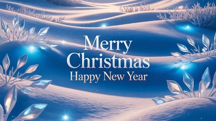 Merry Christmas 2025 and Happy New Year frozen mountain lake blue winter landscape luxury greeting card