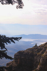 View of Lake Tkibuli from a mountain, Georgia.