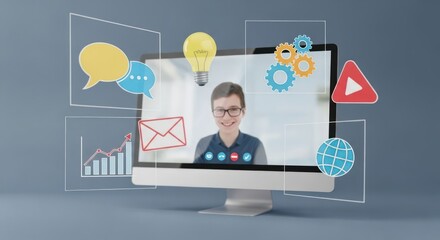 Modern Abstract Meeting Online Communication On Computer Concept Illustration