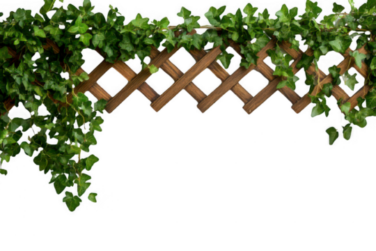 Lush Green Ivy on Wooden Trellis with Black Background