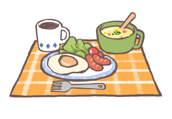 手描きのオシャレな朝食イラスト