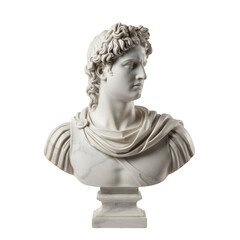 Ancient Greek Marble Bust of a Man with Wreath and Draped Clothing Set Against a Black Background Detailed Sculpture with Classic Features and Natural Lighting
