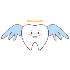 Tooth with blue angel wings and Halo smile face cartoon cute