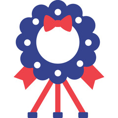 Decorative Blue Wreath With Red Bow and Ribbons On Transparent Background Festive Holiday Christmas Or New Year Celebration Element