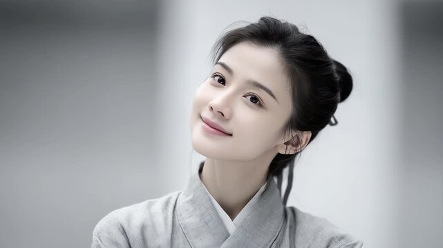 Tang Dynasty woman smiles gently showing the beauty of oriental classics