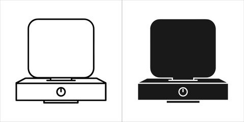 Makeup powder box icon in black and white, representing beauty product