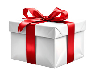  White Gift Box with Red Bow – Isolated Realistic PNG
