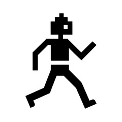 Retro Pixel Art Fitness Icon – Running Figure in Bold Blocky Design on White Background.