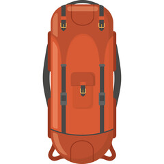 Detailed Pixel Art of a Tall Orange Backpack with Black Straps and Buckles on a Transparent Background