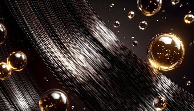 水滴と分子が織りなす艶髪表現。美容液補修を描いた広告ビジュアル ジェネレーティブAI