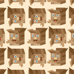 Cute delivery box characters vector illustration set. Funny nine shipping boxes with facial expression. Using like stickers.