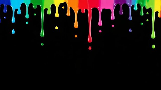 Colorful paint dripping down on a black background