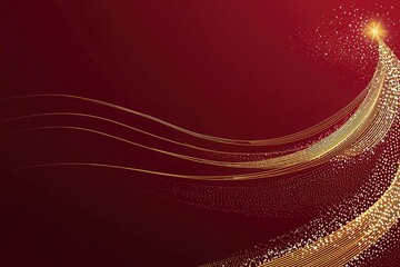 Elegant Christmas tree vector pattern with golden lines and starlight on red background for festive posters and packaging