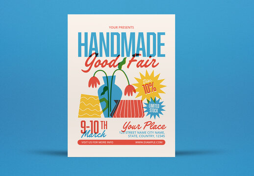 Blue Quirky Illustration Handmade Goods Fair Flyer Layout