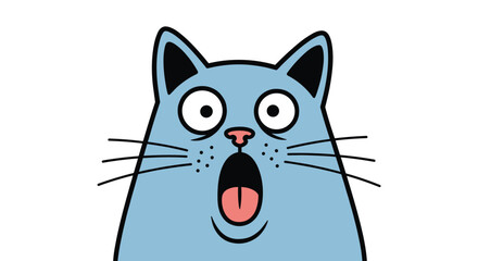A cartoon blue cat with wide-open eyes and mouth expressing surprise or shock against a white background.
