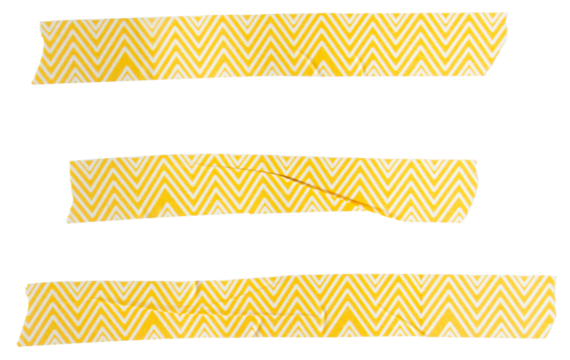 Set of ripped torn striped yellow adhesive tape on transparent background, washi tape design element