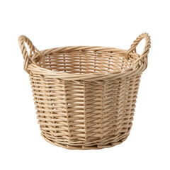 Obraz premium Woven wicker basket with handles perfect for storage and decoration.