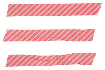 Fototapeta premium Set of ripped torn striped red adhesive tape on transparent background, washi tape design element