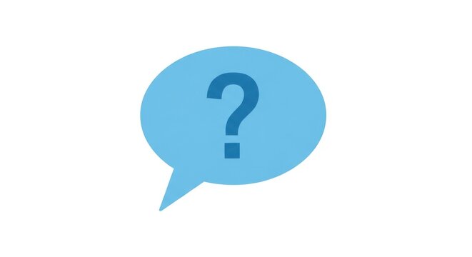 Light blue speech bubble with a question mark on a white background.