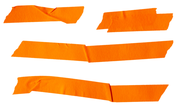 Set of ripped torn paper adhesive orange masking tape on transparent background